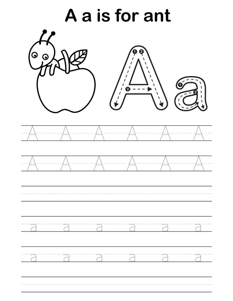 Letter A tracing worksheet – A is for ant