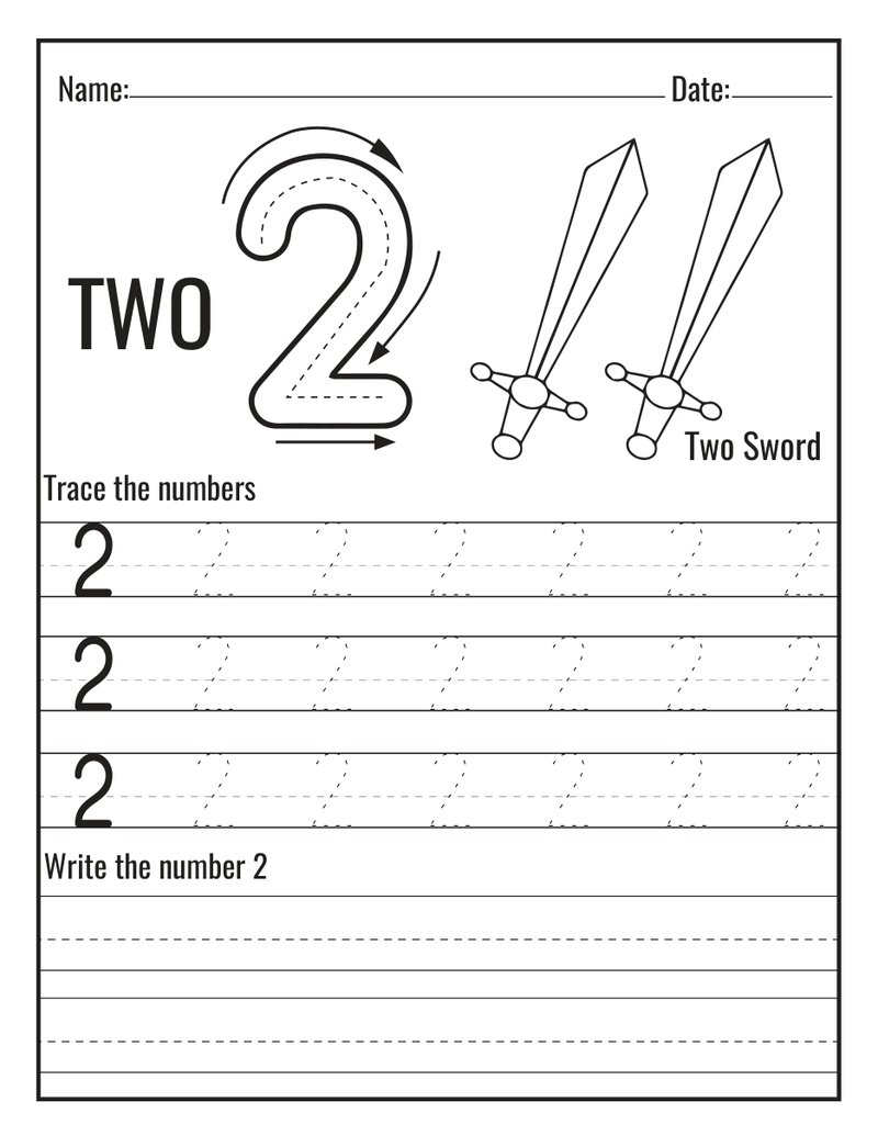 Number 2 tracing and counting worksheet