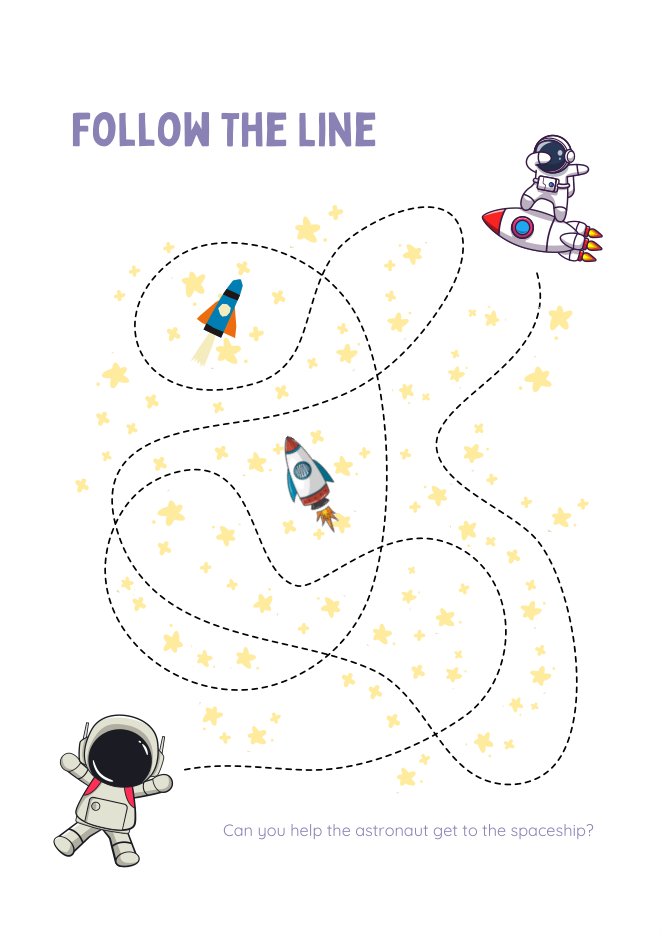 Follow-the-line rocket pre-writing worksheet
